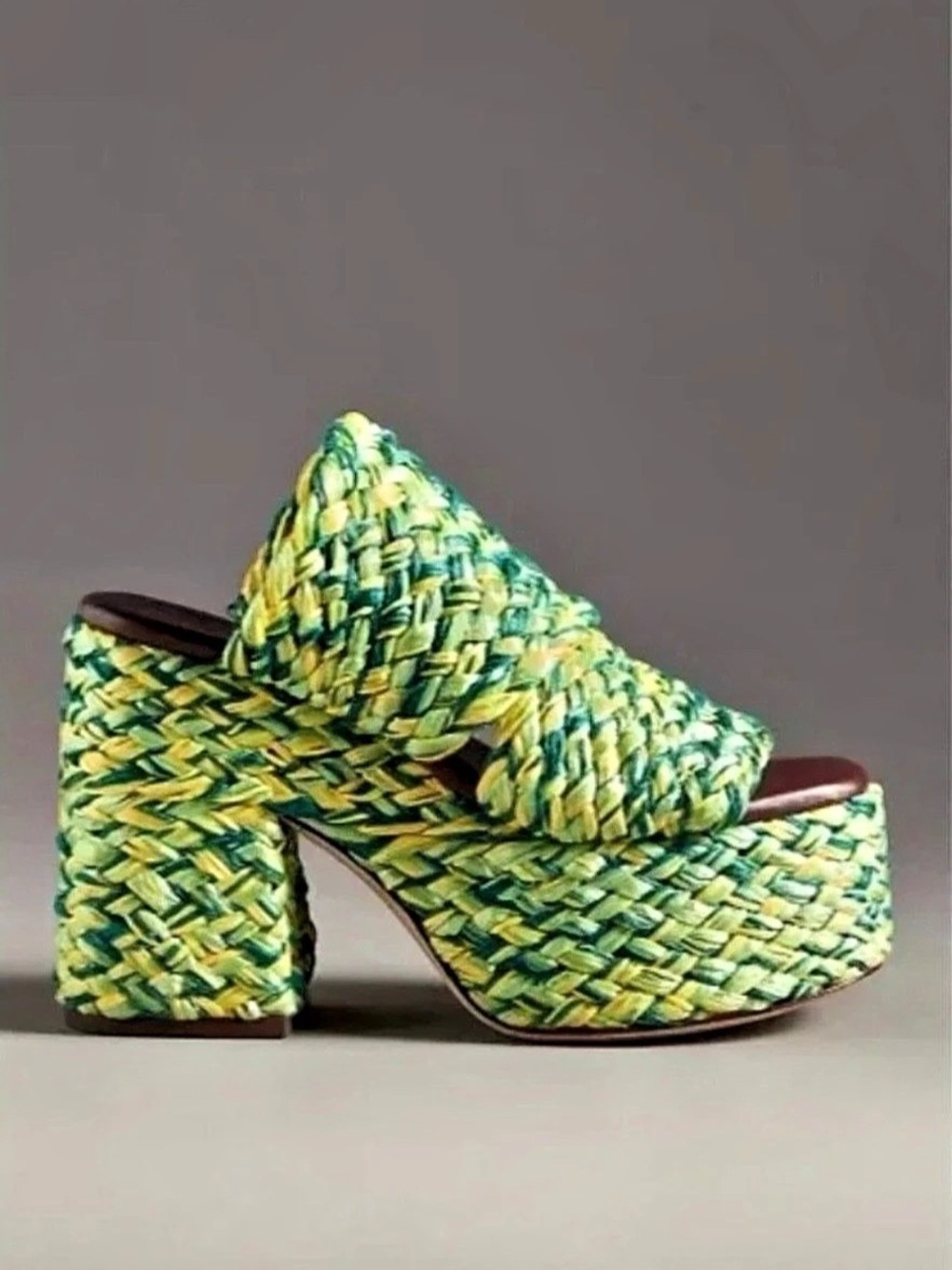 FARM Rio Woven Platform Sandals in Green & Yellow US 9 - Picture 2 of 5